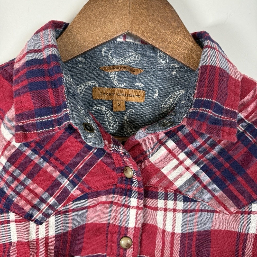 Jachs Girlfriend Women's Small Flannel Shirt Red Plaid Comfort Stretch - Picture 4 of 6